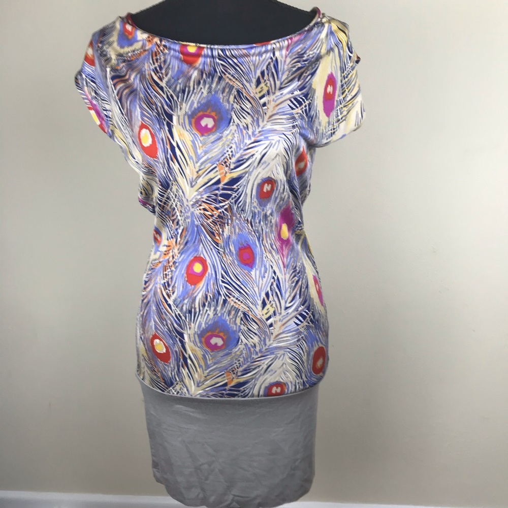 Karina Grimaldi Grey Banded Feather Tunic S